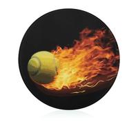 Burning Tennis Pictures Planche à découper ronde en verre trempé Planche à découper unique pour pizza, légumes, fruits, fromage et charcuterie