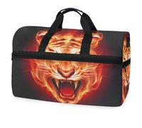 Burning Tiger Head Sac de voyage pour hommes, femmes, garçons, filles, adolescents, sac de sport surdimensionné avec compartiment à chaussures, sac de nuit, sac de yoga, sac à main d'entraînement,