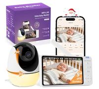 BURNNOVE Babyphone Camera WiFi 5" Camera Bebe 720P Babyphone Connecté Application Telephone Surveillance des Mouvements Suivi Automatique Vision Nocturne 360° Caméra avec Veilleuse Zoom 4X Carte TF