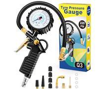 BURNNOVE Manomètre Pression Pneu Numérique Gonfleur Pneus 220 PSI Jauges de Pression des Pneus 4 Échelle Tube Flexible Manomètre Compresseur avec Accessoires Gonflables pour Voiture Moto Vélos