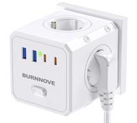 BURNNOVE 8 en 1 Multiprise USB Cube sans Fil 4000W 16A 4 Prises AC 2 USB 2 Type C Prise Multiple Murale Chargeur avec Interrupteur Voyant Bloc Multiprise Electrique pour Bureau Voyage Chambre