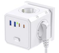 BURNNOVE 8 en 1 Multiprise USB Cube sans Fil 4000W 16A 4 Prises AC 2 USB 2 Type C Prise Multiple Murale Chargeur avec Interrupteur Voyant Bloc Multiprise Electrique pour Bureau Voyage Chambre