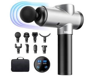 BURNNOVE Pistolet de Massage Musculaire Profond 2800mAh Masseurs Électriques Portables 99 Vitesses Massage Gun Faible Bruit Réglable avec Écran Tactile LED 8 Têtes Remplaçables 1 Sac de Rangement