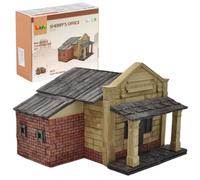 Buroku - Kit de construction de l'Ouest 290 pièces | Bureau du shérif réaliste | Briques de pierre | Encourage l'apprentissage STEM et la motricité | Pour enfants et adultes | Colle incluse