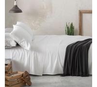 Burrito Blanco Atelier CASA Parure de lit 3 pièces 3 pièces 100% Coton satiné 300 Fils avec Drap Plat, taie d'oreiller et Drap-Housse Blanc 405 cm (90 x 190/200 cm)