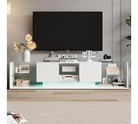 BursDany Armoire TV Blanc Brillante - Éclairage LED Intelligent, 3 Étagères et 2 Tiroirs, Meuble TV Moderne pour Salon, 200 x 35 x 45 cm