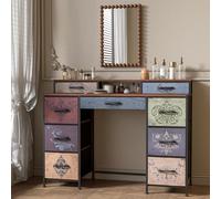 BursDany Coiffeuse pour Chambre à Coucher Vintage à Fleurs - 9 Tiroirs et 2 Étagères Ouvertes, Armoire de Rangement en Tissu, Commode Chiffonnier en Bois et Métal