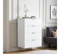 BursDany Commode à 4 Tiroirs, Meuble de Rangement, Style Scandinave, Buffet pour Chambre, Salon, Bureau, 60 x 34 x 90 cm, Blanc (Blanc, 01, 4 Tiroirs)