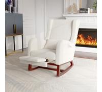BursDany Fauteuil à Bascule en Tissu Peluche, Chaise a basule avec Oreiller Lombaire, Poche latérale et Repose-Pieds, Rocking Chair, Fauteuil de Salon à Bascule pour Salon, Chambre, Beige