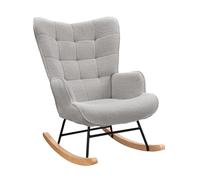 BursDany Fauteuil à Bascule, Fauteuil de Relaxation en Tissu Peluche, Chaise à basule avec Dossier Haut, Structure Bois Massif/Métal, Charge maximale : 130 kg, Gris Clair