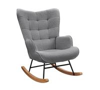 BursDany Fauteuil à Bascule, Rocking Chair, Fauteuil d'allaitement en Tissu Peluche, Chaise à basule avec Dossier Haut, Structure en Bois Massif et métal, Gris foncé