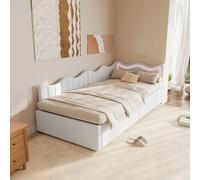 BursDany Lit Simple Rembourré 90x200 cm à Éclairage LED - Canapé Lit Coffre, Design L Interchangeable, Bouclé Blanc, pour Filles et Adolescents(sans Matelas)