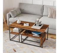 BursDany Lot de 2 Tables Basse Gigogne Rectangulaire - Table Salon Moderne en Métal Robuste et Motif Bois, Etagère Intégrée, pour Décoration d'Intérieur, Marron