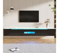 BursDany Meuble TV Suspendu Moderne, Banc TV avec Éclairage LED, 3 Compartiments et Gestion des Câbles, pour Salon ou Chambre, Noir Brillant, 180x35x30 cm