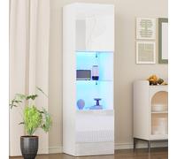 BursDany Vitrine Blanche Brillance avec éclairage LED, Meuble de Rangement avec 2 Compartiments et 2 Portes, Armoire à Vitrine pour Collection, 45x35x160 cm, Blanc