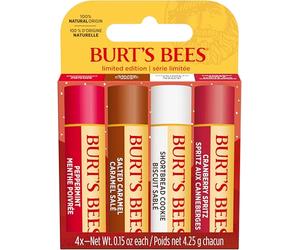 Burt’s Bees Coffret cadeau | Baumes à lèvres à la cire d’abeille et vitamine E | 100% d’origine naturelle | Biscuit sablé, Spritz à la Canneberge, Caramel Salé et Menthe Poivrée | 4x4,25 g
