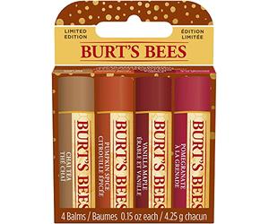 Burt’s Bees Coffret cadeau | Set de baumes à lèvres hydratants à la cire d’abeille et vitamine E | 100% d’origine naturelle | Thé Chai, Citrouille Épicée, Vanille, Érable, Grenade | 4x4,25 g
