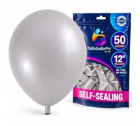 Burton + Burton Belloballoon Plus Lot de 50 ballons auto-adhésifs Argenté | Design auto-scellant breveté | Remplissage d'air ou d'hélium avec pompe ou gonfleur | Ballons en latex de 30,5 cm pour