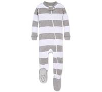 Burt's Bees Baby Pyjama pour bébé garçon avec fermeture éclair sur le devant - Unisexe - Coton bio, Rayures gris chiné., 12 mois