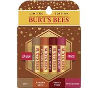 Burt's Bees Baume à lèvres hydratant 100 % naturel, assortiment d'automne, thé chai, épice de citrouille, érable vanille, grenade, 4 tubes de baume à lèvres