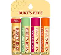 Burt's Bees Baume à lèvres Multipack, ensemble de baumes à lèvres avec cire d'abeille, concombre menthe, pastèque, mandarine douce, fraîchement cueillie, 4 x 4,25 g