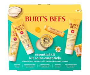 Burt's Bees Idées cadeaux - Essentials Everyday Set de 5 produits de voyage - Crème nettoyante en profondeur, pommade pour les mains, lotion pour le corps, crème pour les pieds et baume à lèvres