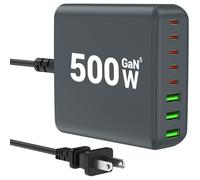BURUDU Bloc de charge USB C 500 W, station de charge USB C à 8 ports, charge rapide PD 120 W, adaptateur de chargeur pour ordinateur portable MacBook Pro/Air/tous les iPad, DELL, iPhone 17/16/15/14/13