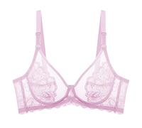 BURUVO sous-vêtements en Dentelle Sexy Ultra-Mince pour Femmes Hauts de Soutien-Gorge Noir Respirant Pink 95B