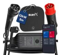 BURY® PowerFlash 9050 EV Wallbox mobile avec App, Câble de charge mobile 22kw avec adaptateur type 2, Schuko, longueur env. 5m, sac inclus