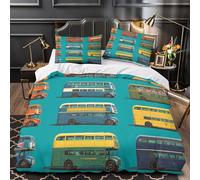 Bus à impériale Impression 3D 3 pièces housse de courtepointe style de transport vintage housse de couette microfibre respirant fermeture éclair pour garçons enfants femmes Double（200x200cm）