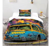 Bus de Weed fumeux Housse De Couette Dessin animé Fantaisie Art 3D Microfibre avec Taies d'oreiller Enfants Single(135x200cm)