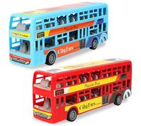 Bus Jouet, 2PCS Voitures de Jouet Véhicule Voiture Auto de Jeu Miniature Voitures à Tirer Modèle de Bus Autobus Voiture Jouets Friction Ensemble de Véhicules Autobus pour Enfants(Bleu-Rouge)