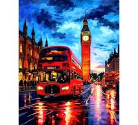 Bus Peinture Numero Adulte, Big Ben Peinture Numero Enfant Débutants DIY Toile à l'huile Kit, Activité Manuelle Adulte avec Peintures et Pinceaux pour Décoration Maison Cadeau 100x135cm Sans Cadre U-2
