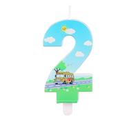 Bus Scolaire Bougie Numero Anniversaire, Couleur Vive Bougie Numero Décoration pour Gâteau pour Enfants Thème Transport Décoration de Gâteau (Chiffre 2)