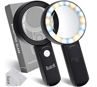 BUSATIA Loupe grossissante 30 x, 18 LED, Grande loupe de Poche avec lumière, 100 mm, 3 Modes, loupe Lumineuse pour Lecture, Loisirs (Noir)