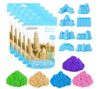 Busaurus Coffret de jeu de sable coloré Magic Space - 2,5 kg de 5 couleurs avec 8 moules de château, faux sable moulable non collant, jouets sensoriels pour enfants de 3 ans et plus, facile à modeler