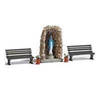 Busch Modèle réduit H0 Grotte de Lourdes 1095 prêt à l'emploi avec statue et 2 bancs