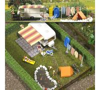 Busch 6023 - 1/87/H0 Caravane avec Accessoires - Neuf