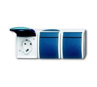 Prise triple Busch-Jaeger SCHUKO® avec couvercle à charnière, 2CKA002084A0698 2300/3 EW-53, 16 A gris/bleu-vert - ocean®