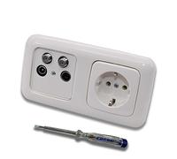 Busch Jäger Kit boîte de jonction 4 trous 40-2400 MHz, radio/TV/SAT1 et SAT2 avec ReflexSi blanc alpin 2 cadres, prise 20 EUC-214 + testeur de phase EBROM pour le montage des appareils