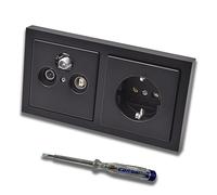 Busch Jäger Set : boîte à 3 trous encastrée 47-2150 MHz, boîte de finition, compatibilité radio/TV/SAT + future linéaire noir mat + prise 20EUC-885 + testeur de phase EBROM pour montage des appareils
