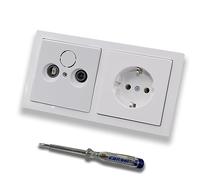 Busch Jäger Set : boîte de passage à 2 trous, plage de fréquence 5-2400 MHz, compatibilité radio/TV/SAT avec cadre Future Linear Studio blanc + prise 20EUC-84 + testeur de phase EBROM pour montage des