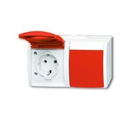 Busch Jaeger Steckdose,roter Klappdecke l,2-fach,waagerecht 20/2 (2084-0-0713)