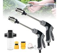 Buse à Eau Haute Pression Lance, Pistolet à Eau Haute Pression Portable, avec 3 Connecteurs Douchette Tête Turbolaveuse de Jardin Jet Nozzle 2 in 1 High Pressure Washer Idéal pour Voiture,Patio(2 PCS)