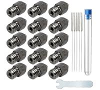 Buse mk8 Acier Trempé, Dujelixa Foret Imprimante 3d(15pièces) filament de 1,75 mm avec 5 aiguilles en acier de nettoyage argenté de 0,35 mm, 1 clé à fourche de 7 mm pour imprimante 3D Anet A8