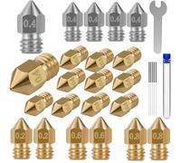 Buses d'imprimante 3D, 26 pièces en acier trempé et laiton MK8 buses d'extrudeuse 0,2/0,4/0,6/0,8 mm avec kit d'outils de nettoyage