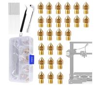Buses d'imprimante 3D - Composants résistants à l'usure en laiton de 0,4 mm - 25 pièces buses chaudes I avec outils et boîte de rangement,Pour l'entretien des projets de construction de modèles réels