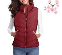 Busgiuar Puffer Vest Women Sleeveless Zip Up Outerwear,Sleeveless Quilted Vest Lightweight Stand For Women (#3,Grand)
