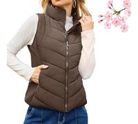 Busgiuar Puffer Vest Women Sleeveless Zip Up Outerwear,Sleeveless Quilted Vest Lightweight Stand For Women (#06,Grand)