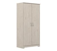 Bush Furniture Cabot Bureau en forme de L 60 W avec clapier et petite armoire de rangement, lin blanc chêne